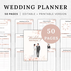 Minimalist Printable Wedding Planner – Editable Bridal Planning Binder PDF – Complete Wedding Checklist & Budget Tracker - Instant Download