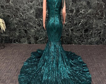 strapless open back dress Lace-Up Open-Back Long Sequin Prom Dress CH066 Sage / 2XSmall
