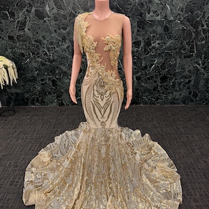 Gold Sequin Mermaid Prom Dress, Prom Gown, Gold Dress, Mermaid Dress