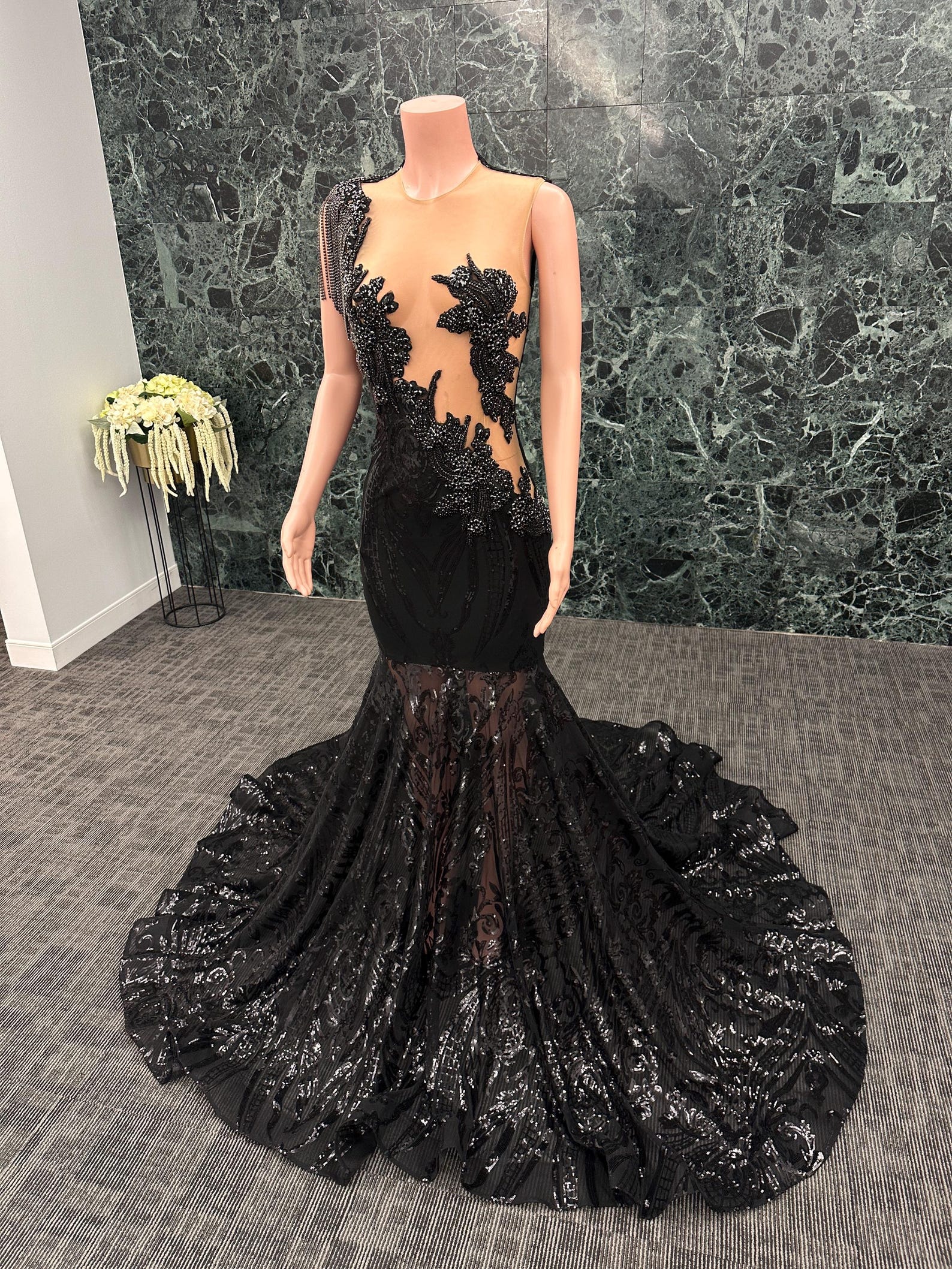 ruffled black dress Nox Anabel R1301 Fitted Long Formal Prom for $460.0 Color:Light Green Floral Nwt Hot & Delicious hand embroidered