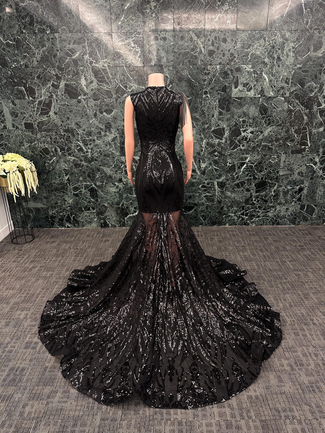 Mermaid Sequin Black Girl Long Prom Dress,CD3155