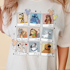 Retro Disney Dogs Polaroid Shirt, 101 Dalmatians Lady And The Tramp Pluto Stitch Pets Disney Movie Matching Tee, WDW Dog Lovers Mom Shirt