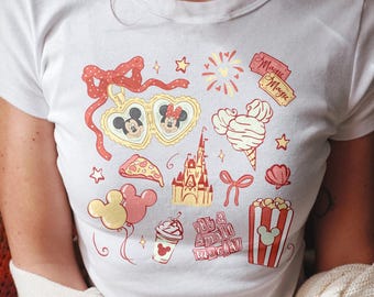 Heart Locket Mickey Minnie Magic Kingdom Baby Tee, Minnie Mouse Ears In Magical World Tee, Coquette Bow Locket Castle Outfit