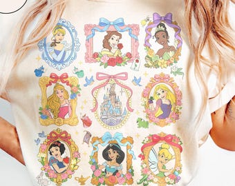 Disney Princess Floral Coquette Bow Shirt, Disneyland Flower Princess Tee, Belle Aurora Moana Cinderella Shirt, Disney Girl's Trip Tee