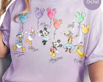 Retro Disney Mickey & Co Balloon Shirt, Disney Mickey And Friends Tee, Mickey Balloon Family Trip Matching Tee, Disneyland Vacation Outfit