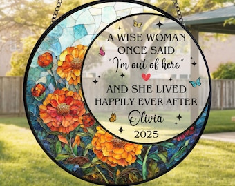 Personalized Retirement Stained Glass Suncatcher, Custom Retirement Keepsake Window Hanging, Retirement Coworker Gifts, Retiring 2025 Gift