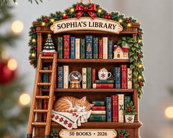 Personalized Bookshelf Christmas Ornament, Custom Bookshelf Christmas Ornament, Christmas Gift For Family, Bookshelf Decor Ornament Gift