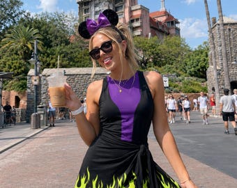 Halloween Maleficent Costume Wrap Skort Dress, Villain Cosplay Outfit, Sleeping Beauty Inspired Dress, Purple Party Dress Witch Gift