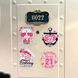 Personalized Birthday Cruise Magnet, Pink Birthday Girl Inspired Cruise Door Magnet, Family Birthday Trip Cruising Decor, Birthday Squad