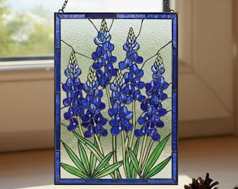 Texas Bluebonnet Stained Glass Suncatcher, Texas State Flower Window Hanging Decoration, Bluebonnet Sun Catcher, Texas Gift, Flower Lovers