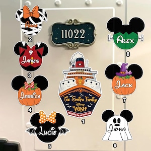 Personalized Disney Cruise Door Magnets, Custom Halloween On The High Seas, Mickey Minnie Halloween Magnet, Family Horror Stateroom Decor