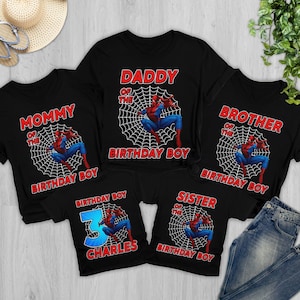 Personalized Superhero Family Birthday T-Shirt, Custom Name Age Kids Youth Shirt, Power Spider Hero Shirt, Hero Multiverse Themed Shirt
