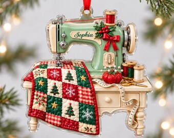 Personalized Sewing Machine Ornament, Custom Quilter Keepsake, Seamstress Christmas Gift, Sewing Lover Holiday Ornament