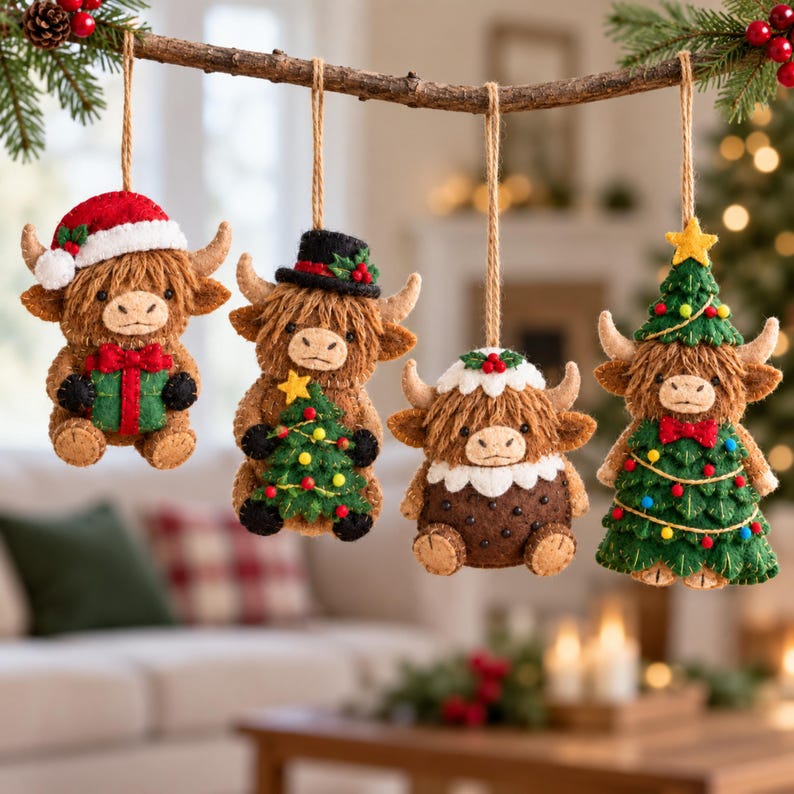 Personalized Highland Cow Felt Christmas Ornament , Custom Highland Cow ...