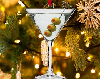 Martini Christmas Acrylic Ornament, Name Martini Wine Glass Ornament, Bartender Cocktail Christmas Gift, Cocktail Lover Gift