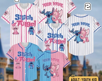 Personalized Stitch And Angel Jersey, Custom Stitch Angel Baseball Jersey, Stitch Live Action Movie, Wdwland Trip Family Matching Shirt