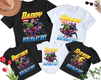 Personalized Superhero Birthday Boy Shirt, Superhero Family Matching Shirts, Custom Hero Gift For Son Daughter, Kids Birthday T-Shirt