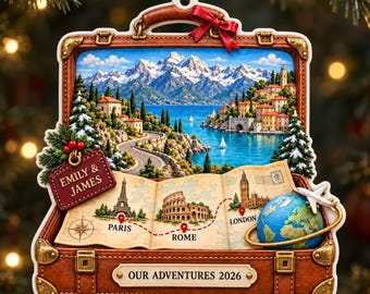 Personalized Travel Adventure Acrylic Ornament, Destination Keepsake Gift, Traveler Gift, Couples Adventure Gift, Suitcase Ornament