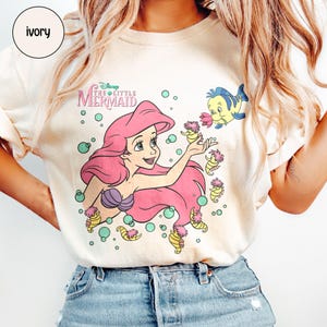 Retro The Little Mermaid Ariel Princess & Flounder Bubble Poster Disney T-Shirt, Ariel Princess Tee, WDW Vacation Girls' Trip Outfit image 3