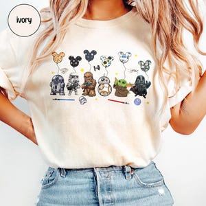 Retro Star Wars Character Shirt, Star Wars Disney Balloon Tee, Star Wars Baby Yoda Lovers T-shirt, Disneyland Family Vacation Outfit image 3