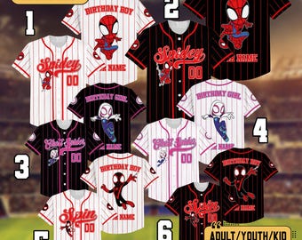 Personalize Birthday Spidey And Friends Baseball Jersey, Custom Birthday Spider Ghost Spidey Spin Jersey, Disneyland Trip Team Kid Shirt