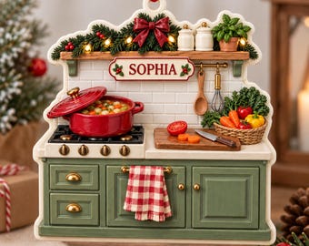 Personalized Kitchen Christmas Ornament, Flat 2D Ornament, Personalized Chef Gift, Cooking Stove Christmas Decoration