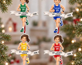 Personalized Running Ornament with Name, Custom Running Lovers Marathon Runners Gifts, Running Girl Boy Xmas Gift