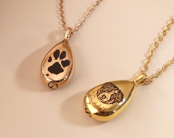 Teardrop Personalized Pet Ashes Necklace, Custom Urn Necklace for Ashes, Custom Engraved Ashes, Dog Mom Memorial Gift for Her, Pet Loss Gift