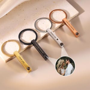 Custom Projection Engraving Keychain for Him,Personalized Keychain with Photo Inside,Photo Projection Keychain,Best Gift for Him Dad Husband