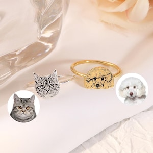 Custom Pet Portrait Ring,Personalized Pet Portrait Ring,Dog Cat Photo Ring,Pet Memorial Jewelry,Pet Lover Gift,Pet Loss Gift,Gift for Her