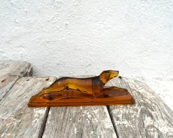 ART DECO Glass Dog Greyhound Whippet Statue 20s amber vintage