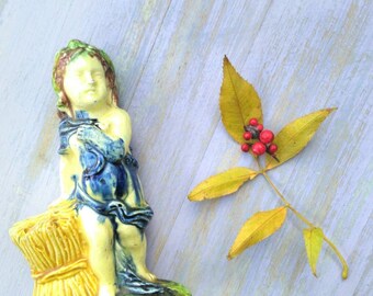 ANTIQUE CERAMIC FIGURINE Toothpick holder Ceramic Girl Figure Caldas