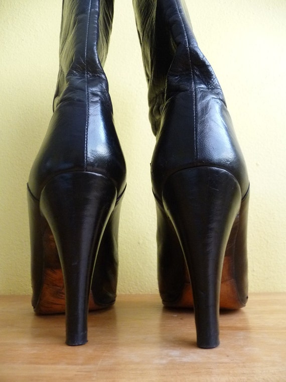 designer italian black leather stiletto boots, Ma… - image 3