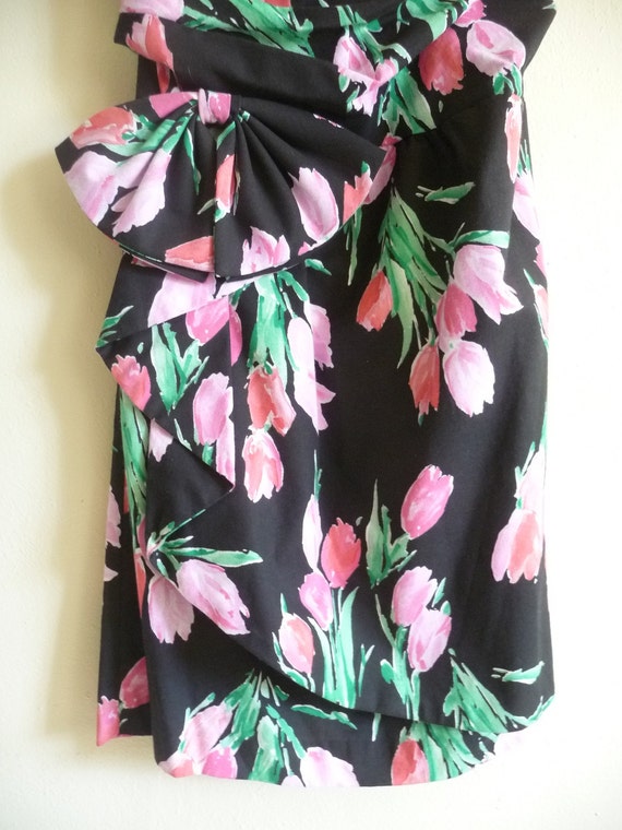 botanical tulip print strapless black bow dress - image 4