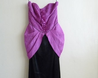 violet purple and black strapless formal bow dress