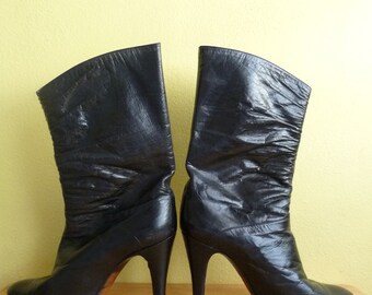 designer italian black leather stiletto boots, Made in Italy