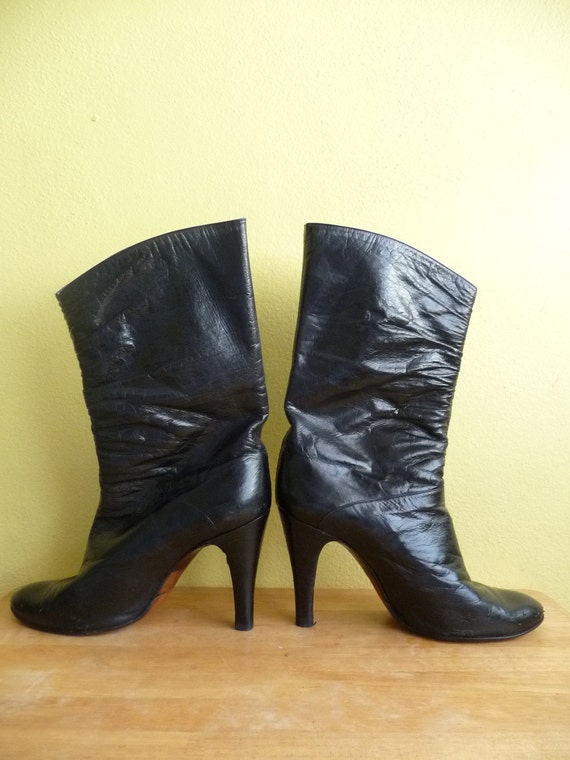 designer italian black leather stiletto boots, Ma… - image 1