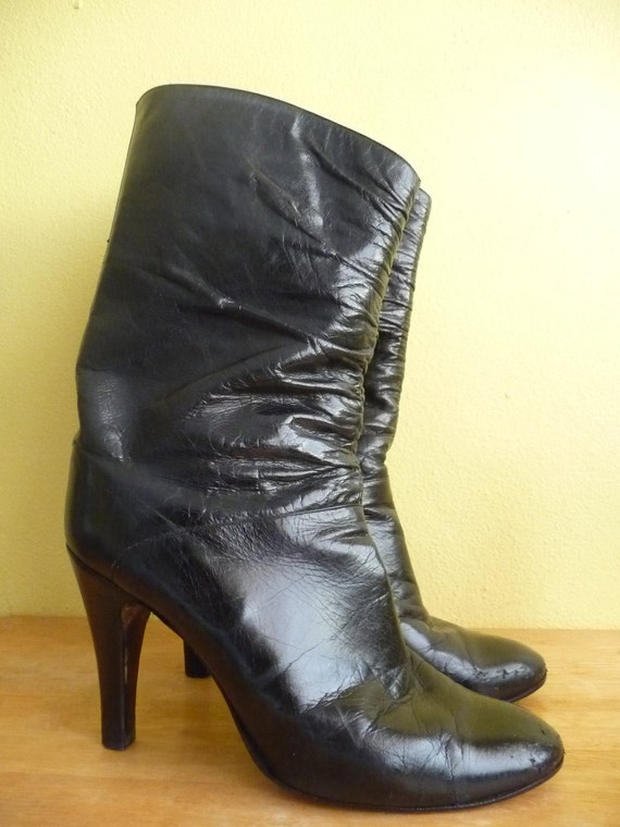 designer italian black leather stiletto boots, Ma… - image 4