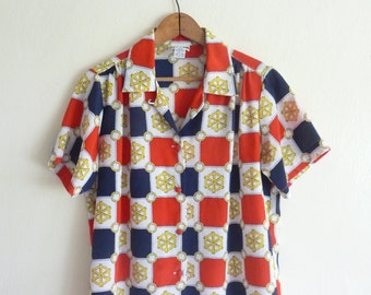 nautical sailor top shirt blouse in red blue white 4th of July