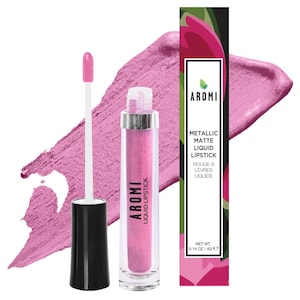 Aromi Cotton Candy Metallic Liquid Lipstick, Pink Shimmery, Long-Lasting Lip Color for Women, Glittery, Vegan, Sparkly Finish