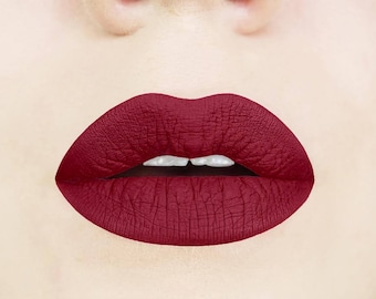 Red Dahlia Matte Liquid Lipstick, Maroon Lipstick with Blue Undertones, Cruelty-free, Gluten Free, Dark Red Lip Color, Vegan, Crimson, Aromi