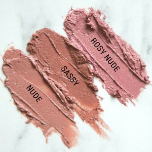 Rosy Nude Lipstick. Vegan. Cruelty-free. Makeup. Cosmetics. Pink. Nude
