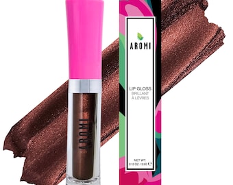 Aromi Mahogany Brown Lip Gloss | Moisturizing, Glossy Finish, Shimmery, Dark Chocolate Bronze Lip Color