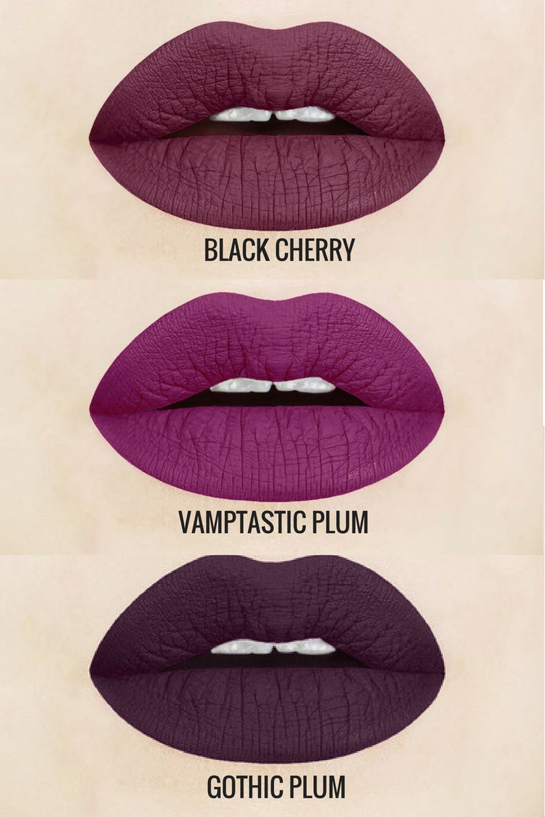 Black Cherry Liquid Lipstick. Plum. Dark. Maroon. Glossy to Matte. Makeup. Cosmetics. Vegan. Cruelty-free. Liquid to Matte. Vampy. Lips. image 4