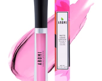 Labial líquido mate rosa bebé, color rosa claro para mujer, vegano, pastel, regalo para ella, Aromi Beauty, tono único, sin crueldad animal.