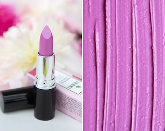 Peppy Pink Natural Lipstick, vegan and cruelty-free, natural makeup, gluten free lipstick, pink lilac lipstick, magenta lipstick, pink lips