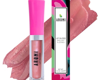 Aromi Peach Cobbler Lip Gloss | Moisturizing, Glossy Finish, Shimmery, Nude, Peachy Beige Lip Color