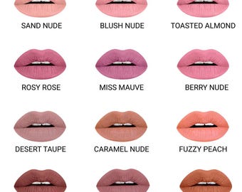 Warm Matte Liquid Lipstick Shades - Light Nude, Mauve, Berry, Rosy, Caramel, Brown, Sepia, Greige