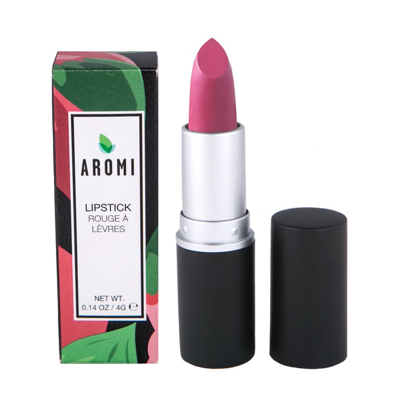 May include: Aromi lipstick in a pink shade with a black and silver tube. The lipstick comes in a box with a watermelon design and the text "Lipstick Rouge &agrave; L&egrave;vres" and "Net Wt. 0.14 oz / 4g".