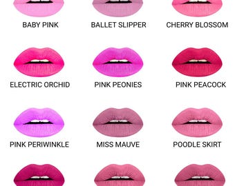 Różowe matowe odcienie płynnej szminki, wegańskie i nietestowane na zwierzętach, długotrwałe, makijaż, kosmetyki, lekkie, jasne, wyraziste, żywe